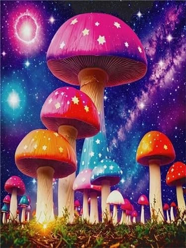 Paint by Numbers for Adults Fantasy Mushroom,DIY Oil Painting Kits for Adults Kids Without Frame with Brushes and Acrylic Pigment Paint by Numbers Canvas Arts Crafts for Home Wall Decor 16x20 inch