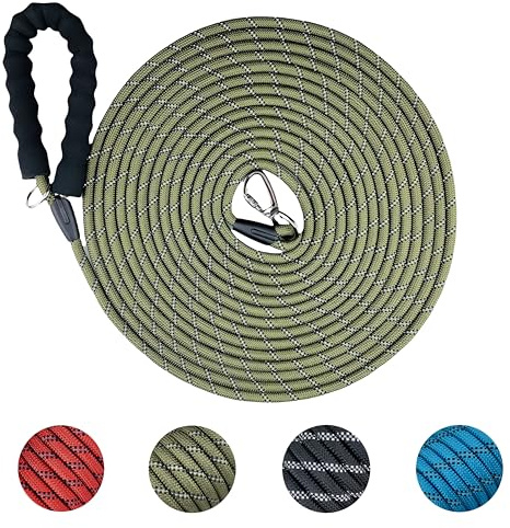 YUAN NIAN Schleppleine für Hunde, 5M / 10M / 15M Starke Hundeleine mit Bequemen Gepolsterter Griff, Ausbildungsleine für Kleine bis Große Hunde (Grün, 10M × 10MM)
