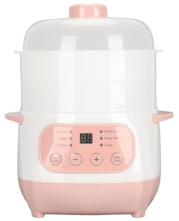 Pentola per stufato elettrica, pentola in ceramica elettrica a cottura lenta da 200W con vaporiera, mini pentola per stufato in ceramica intelligente da 1L per domestica