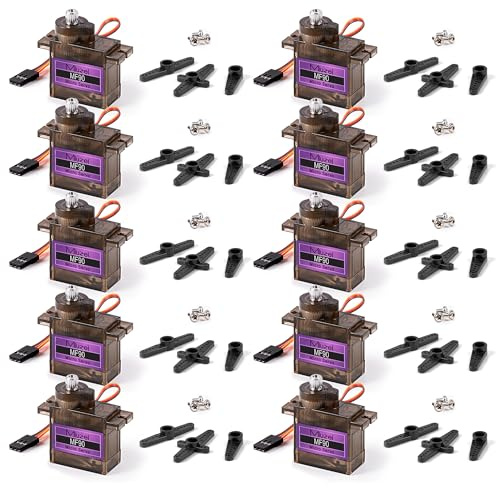 Miuzei Micro Servo Motor 9g Metallgetriebe 180° für RC Modellbau 10 Stück | Mini Digital Servos Metallgetriebe verschleißfest, 2 kg·cm, 0,08s/60°, 4,8-6V, für RC Flugzeug Auto Roboter Arduino Boot