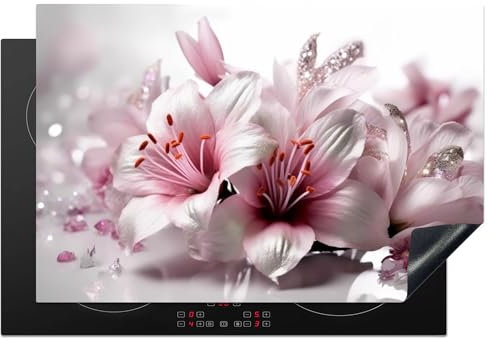 KitchenYeah© Copri Piano Induzione 78x52 cm Cucina Coprifornelli Copertura Protezione Cottura Tutto per la Cucina Fiore - Rosa - Bianco