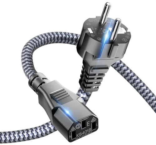 Goalfish Kaltgerätekabel 3 polig Typ F Schutzkontakt auf C13, 1m, Nylon | Robust, Stromkabel Netzkabel Kaltgerätestecker Mit VDE, Für TV PC Computer Monitor Bildschirm Drucker Beamer Projektor etc