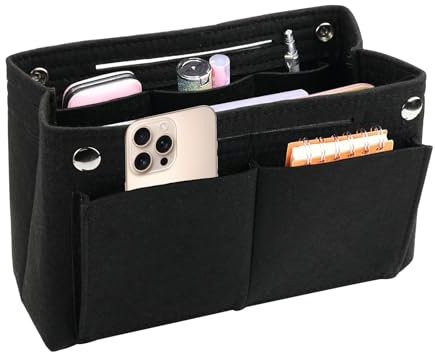 TESSTSY Taschenorganizer Filz 24x8x15 cm, Handtaschen Organizer, Filz Tasche Organizer, Handtasche Organizer, Taschen Innen Organizer, Innentasche für Handtaschen mit Mehreren Fächern (Schwarz, S)