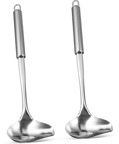 LABRIMP Saucenlöffel aus Edelstahl 2 Stück Silber mit Ausguss zum Einfachen Servieren von Soßen und Dressings Vielseitig Einsetzbar für Küche und Restaurant