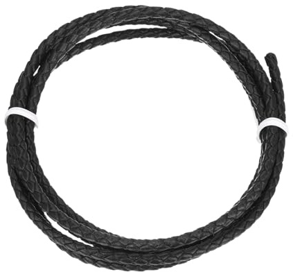 Rebower Round Braided Leather Cord 3mm Bolo Leather Cord String Rope for Jewelry Making, Necklaces, Bracelets, Wraps, Crafts, 1m/3.3Ft, Black