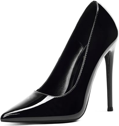 Elisabet Tang Women Pumps 12cm/4.7 Inch Stiletto Heels Pumps Pointed Toe Patent Leather Slip On High Heel Evening Party Dress Shoes Black Size 10