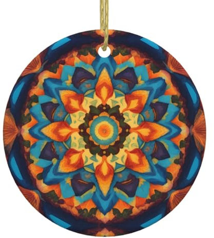 WHJSHOP Weihnachts-Keramik-Anhänger, rund, Dekoration für Einkaufszentren, Supermärkte, Geschäfte, Häuser, Kaleidoskop, Mandala-Muster
