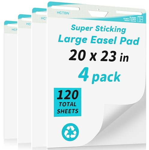120 Sheets Thickened Sticky Easel Pad, 20 in x 23 in, 30 Sheets/Pad, 4 Pads/Pack, Anchor Chart Paper, Large White Premium Self-Stick Flip Chart Paper for Teachers, Super Sticking Power