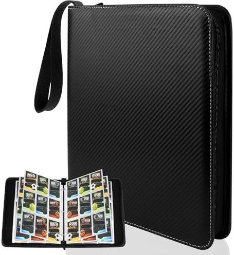 TNOMSNO Sammelkarten Album, 50 Seiten 900 Taschen Sammelkarten Album Sammelkarten Karten Hüllen, Tragbar Wasserdicht PU Karten Halter Mit Reißverschluss und Schwarz Lederbezug