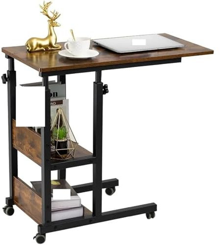 LFYDYKJ Betttisch Mit Rollen Höhenverstellbarer Beistelltisch mit Rädern und Ablageflächen for Bett-Liege-Überbetttisch mit Rädern FüR Wohnzimmer(Brown)