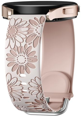 Netolo Floral graverat armband kompatibelt med Samsung Galaxy Watch 7 6 5 4 40 mm 44 mm, Galaxy Watch 6 4 Classic/5 Pro 45 mm/FE/Active 2, 20 mm mjukt silikonarmband för kvinnor
