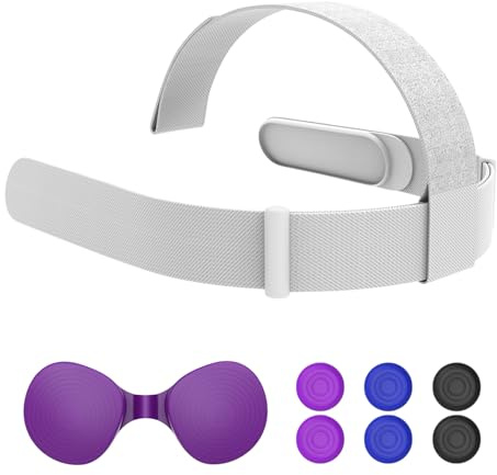 Head Strap for Oculus Quest 2 Headset, Original Replacement Head Strap Compatible with Meta Quest 2, VR Accessories with 3 Pair Thumb Grip Caps and Lens Cover for Oculus Quest 2 (White)