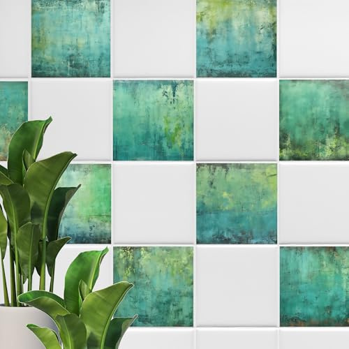 GRAZDesign Fliesenaufkleber Bad Küche, selbstklebende Vinyl-Fliesen in Grün, Wasserfest und Abnehmbar, Dekorative Wandaufkleber für Badezimmer und Küche - 20x25cm / 20 Stück