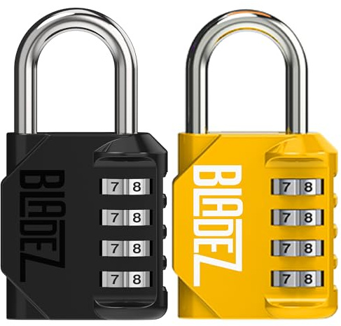 Bladez Combination Padlock with Code, Heavy Duty 4 Digit Pad Locks with Code, Weatherproof & Rust Resistant Locker Padlocks for Gym, School, Shed, Toolbox, Storage & Gate Pack of 2 Black & Yellow