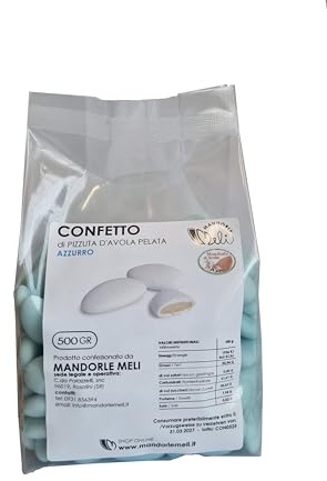 Confetti Mandorla Azzurro - Mandorle Siciliane Pizzuta d'Avola Pelate Ricoperte di Zucchero - Ideali per Matrimonio, Laurea, Comunione e Battesimo (500g)