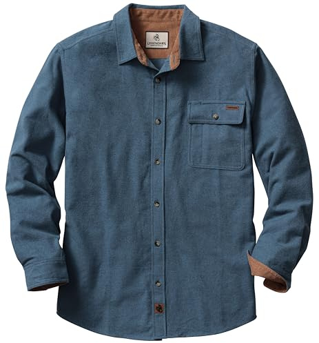 Legendary Whitetails Men's Flannel Shirt Long Sleeve Button Down 100% Cotton, Bering Sea Heather, Large