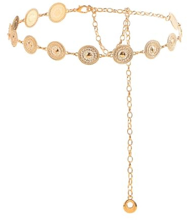 KEWUF Chaîne de taille en or, ceinture Concho en métal, Ceinture en Métal Occidental, Ajouré Sculpté Chaîne Ceintures, Ceintures en chaîne bohème pour femme pour robes, jeans - A