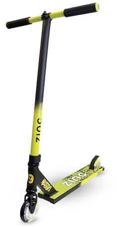 Zinc Hustle Trottinette Stunt – Roues en PU de 100 mm et roulements ABEC-9, Plateau en Aluminium Noir et néon avec Double Pince et Casque HIC – Trottinette pour Enfants, à partir de 6 Ans