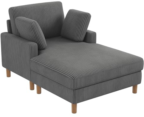 Vesgantti Cord Schlafsofa, Sofa Bett mit 2 Kissen, Relaxsessel, Schlafsessel für Wohnzimmer, Schlafzimmer, Büro, Werkzeuglose Montage, 148 * 104 * 92cm Grau