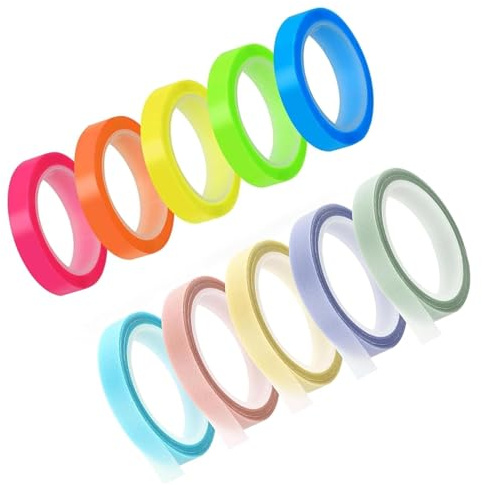 10 Rollen Highlight Strips,Haftstreifen,Neon Klebeband,Farbiges Fluoreszierende Haftnotizen Klebezettel,Transparentes,Markierungsstreifen,Abnehmbare Sticky Tape,für Lesen,Notizen,Bücher,Notes