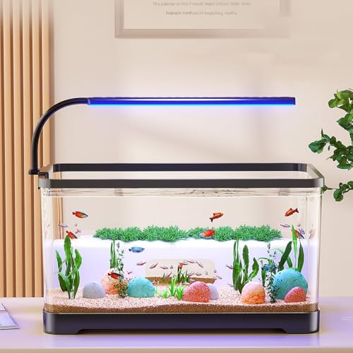 Aquarium Komplett Set, Aquarium Stabiles Einsteigerbecken Mit LED-Beleuchtung Und Eingebautem Filtersystem Acryl Dekor Aquaristik Für Fische Und Wasserpflanzen(S)