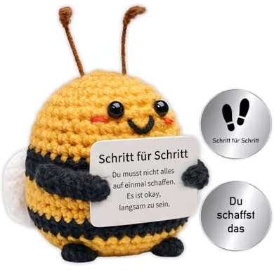 Glamifyr Biene Geschenk,Gehäkelte Pocket Hug Biene mit Glücksbringer,Kreative Strickwolle Bienen,Positive Mutmacher Biene für Erwachsene,Kleines Emotionales Geschenk für Alltag & Büro