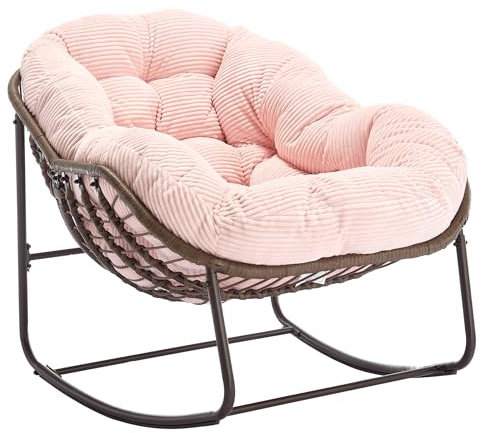 muenfly Schaukelstuhl Outdoor – Ei Schaukelstuhl aus Rattan, Relaxsessel & Loungesessel für Garten, Terrasse & Balkon, Rosa