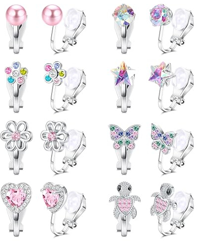 FIOROYAL 8 Paar Ohrringe Mädchen Hypoallergene Clip Ohrringe Kinder Ohne Ohrloch Niedlicher Schmetterling Regenbogen Blume Perle Stern Ohrclips Kinder Schmuckgeschenk für Mädchen