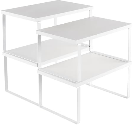 CHUENHEI Gewürzregal 4er Set, Küchenregal Arbeitsplatte Weiß, Rechteckig Schrankregal Thekenregal Holz Regal Organizer Küche, Regaleinsatz für Küchenschrank Küchen Arbeitsplatte