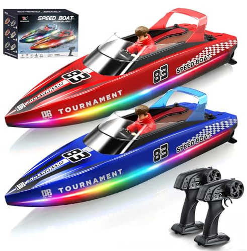 YESHIN Remote Control Boat, 10 in RC Boats for Kids, 15 KPH Fast Speed Boats with LED Lights, Low Battery & Out-of-Range Alert, Waterproof, Summer Toys for Pool & Lake, Ideals Gift for Adults