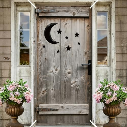 PRESSINART Cover per Porta della Toilette 71 x 35 Pollice Banner della Porta Design Western con Luna Stelle in Poliestere Selvaggio Far West Vintage Decorazioni per Feste A Casa All'Aperto e Indoor