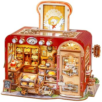 Tonecheer Book Nook Kit | DIY Puppenhaus & Miniatur Haus Selber Bauen | Modellbausatz für Erwachsene mit LED | 3D Puzzle Bücherstütze | Deko für Bücherregal (Toast-Bäckerei)