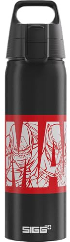 Sigg - Alu Trinkflasche Kinder - WMB ONE Kids Marvel Logo - Kohlensäuregeeignet - Auslaufsicher - Federleicht - BPA-frei - Sport & Schule - Schwarz - 0.75L