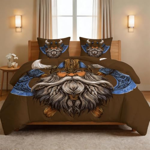 Generiskt täcke 155 x 220 cm 4 årstider – retro sommar täcke, tvättbar barnfilt utan överdrag – vikingakrigare yxa – barnsängkläder med 2 örngott