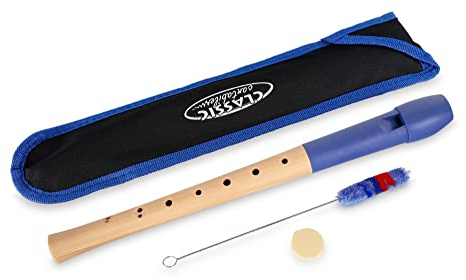 Classic Cantabile Pivella C-Sopran Blockflöte - Aus Ahornholz mit Kopf aus Kunststoff, dadurch ideal für Einsteiger - Barocke Griffweise - Inkl. Etui, Grifftabelle, Wischerstab und Korkfett - Blau