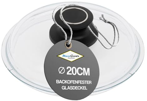 MaxxGoods Simax Glasdeckel Ø 20 cm mit Knopf & Backofenfest | automatisches Entlüftungsventil | Hitzebeständig bis 260°C | Glasdeckel für Töpfe, Bräter & Pfannen | Kochtopfdeckel | runder Deckel