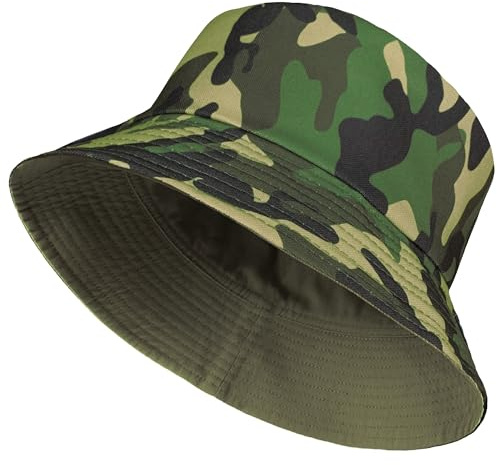 TOSKATOK® UPF 50+ Unisex für Damen und Herren Sonnenhut Camouflage 2 in 1 beidseitig tragbar Baumwollmischung Fischerhutdesign