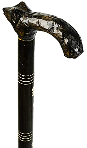 Gehstock für Herren und Damen Wolf 89-92 cm - Handgefertigt Schwarz Wanderstock Holz mit Rutschfestem Gummi