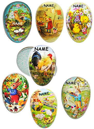alles-meine.de GmbH XXL - Füll - Pappei 38 cm - bunter Motiv Mix - incl. Name - Osterei/Ei zum Befüllen - Deko Pappe Papp Pappeier - Dekoei Pappostereier Füllen - Osterdeko..