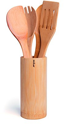 Excelsa Oriented Set Portautensili e Utensili, Bamboo, Marrone, 10x10x33 cm