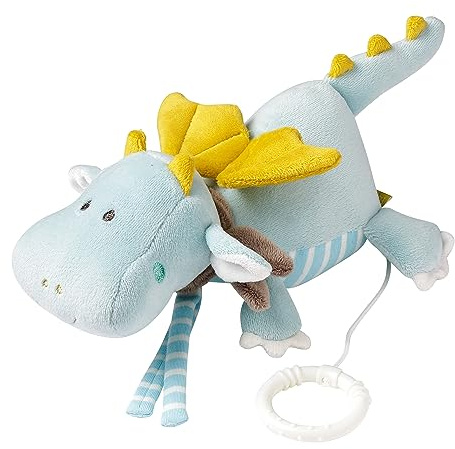 Fehn Spieluhr Baby Einschlafhilfe Drache - Kuscheltier mit sanfter Einschlafhilfe Melodie Der Mond ist aufgegangen - Babyspielzeug für Unterwegs & Zuhause - Musikspielzeug für Babys & Kleinkinder