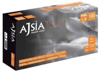 Ajsia Guantes de vinilo médicos Touch blanco sin polvo y látex AQL 1,5 paquete de 100 unidades L
