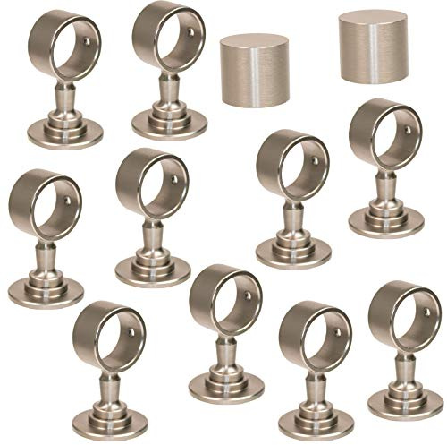 2 Endkappen und 10 Seilträger Nickel matt für 30mm Handlaufseil
