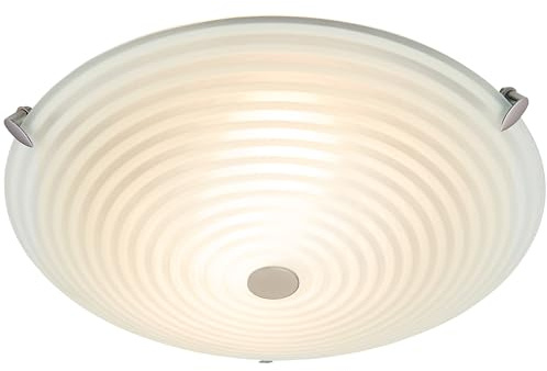 National Lighting Decker Decorative Elegant Round Frosted & Clear Patterned Glass Swirl Design Domed Flush Ceiling Light