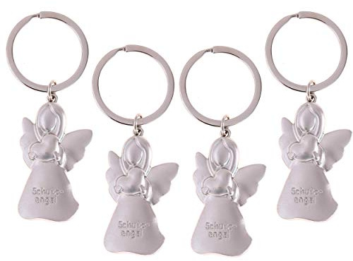 Flanacom 4x Schlüsselanhänger mit Schutzengel Gravur Edelstahl - Silber Glücks-Engel Anhänger - Paare Pärchen-Geschenk - Glücksbringer Auto-Schlüssel Fahranfänger - Freundschafts-Geschenk (4er Set)