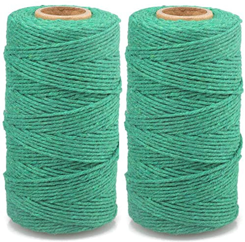G2PLUS 2x100M Verde Cuerda de Algodón,Macrame Cuerda de Algodón Hilo Macrame 2mm Cordel de Jardín para Jardinería Envolver Regalos,Hornear Manualidades