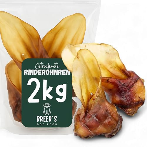 BREERs Getrocknete Rinderohren mit Muschel für Hunde 2 Kg aus eigener Deutscher Herstellung, Kauartikel für Groß & Klein