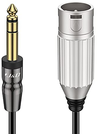 J&D XLR auf Klinke 6,3 1,8 M, XLR Stecker auf TRS 6,35 mm Stereo Gitarrenkabel, Kupfergehäuse, Vergoldet, kompatibel mit Mixer, Kamera, Verstärker, Gitarre, Soundbox