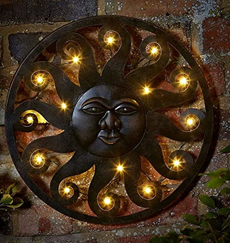 Garden Mile LED-Sonnendekoration, moderne Wandkunst, LED-Garten- und Außenbeleuchtung, Azteken-Stil, Heimdekoration, batteriebetriebene Kunst, 40 cm