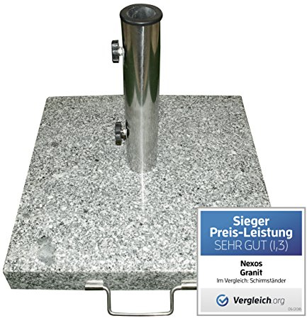 Schirmständer Sonnenschirmständer Granit eckig 45x45 cm ca. 25kg Edelstahlrohr Griff Transport-Rollen grau